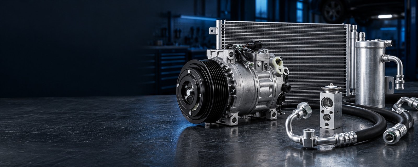 Automotive air conditioning compressor and cooling system components
